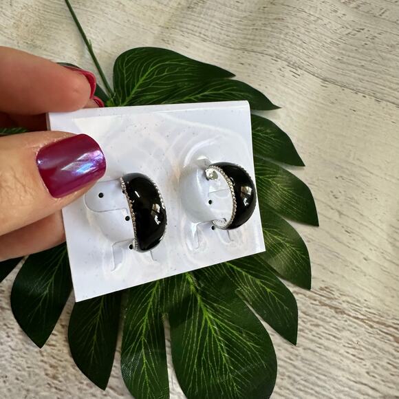 BOGO FREE Black enamel half hoop earrings. - Picture 1 of 5